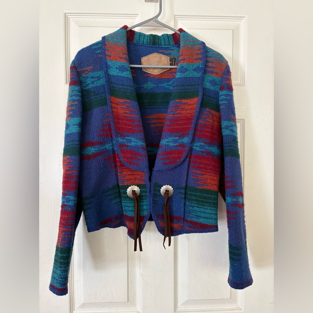 Vintage Woolrich Southwestern Concho Jacket Red/Blue Western Cowgirl Size Medium